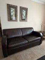 Donkerbruin leren bankstel met 3 fauteuils, Ophalen, Gebruikt, 75 tot 100 cm