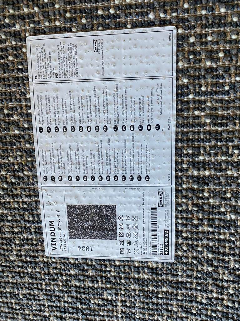 IKEA VINDUM Vloerkleed - Grijs/Wit (170x230 cm), 150 tot 200 cm, 200 cm of meer, Ophalen of Verzenden, Zo goed als nieuw