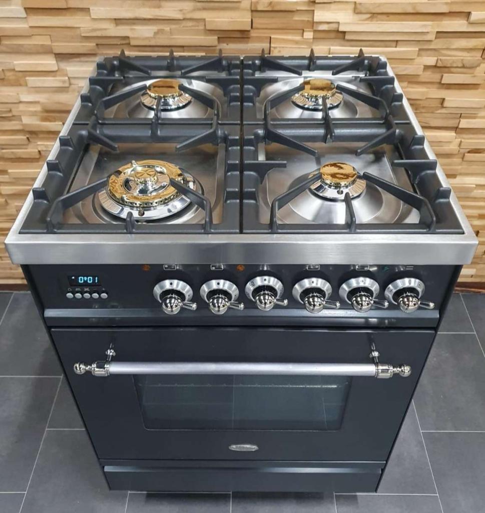 🔥Luxe Boretti Fornuis 60cm antraciet + rvs 1 oven 4 pits, Niet ingevuld, Niet ingevuld, Zo goed als nieuw, Energieklasse A of zuiniger