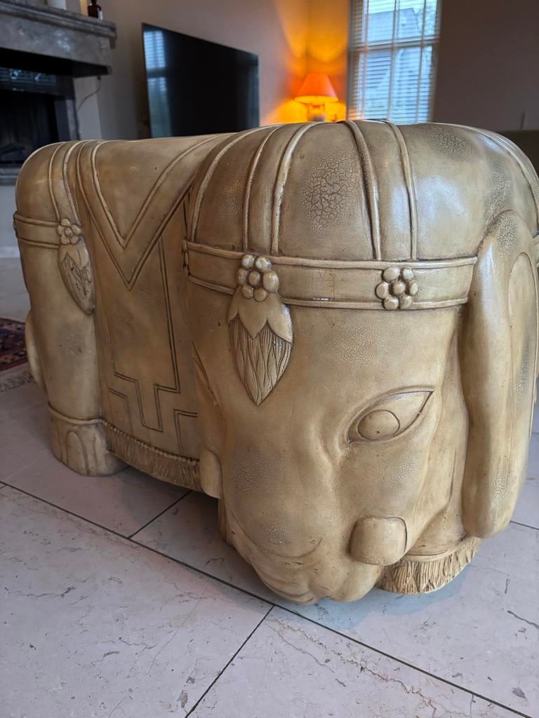 Decoratieve Houten en Hars Olifant Tafel / Kruk - Mid-Centur, Ophalen of Verzenden