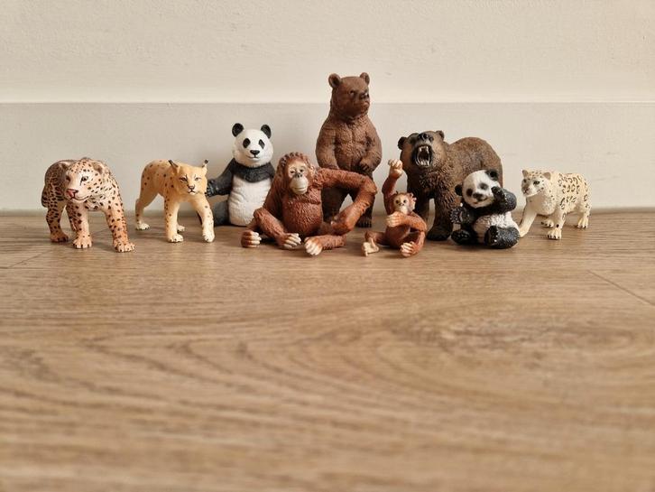 Schleich Set: Panda, Beer, Jaguar, Lynx, Orang-oetan, Verzamelen, Dierenverzamelingen, Gebruikt, Ophalen of Verzenden