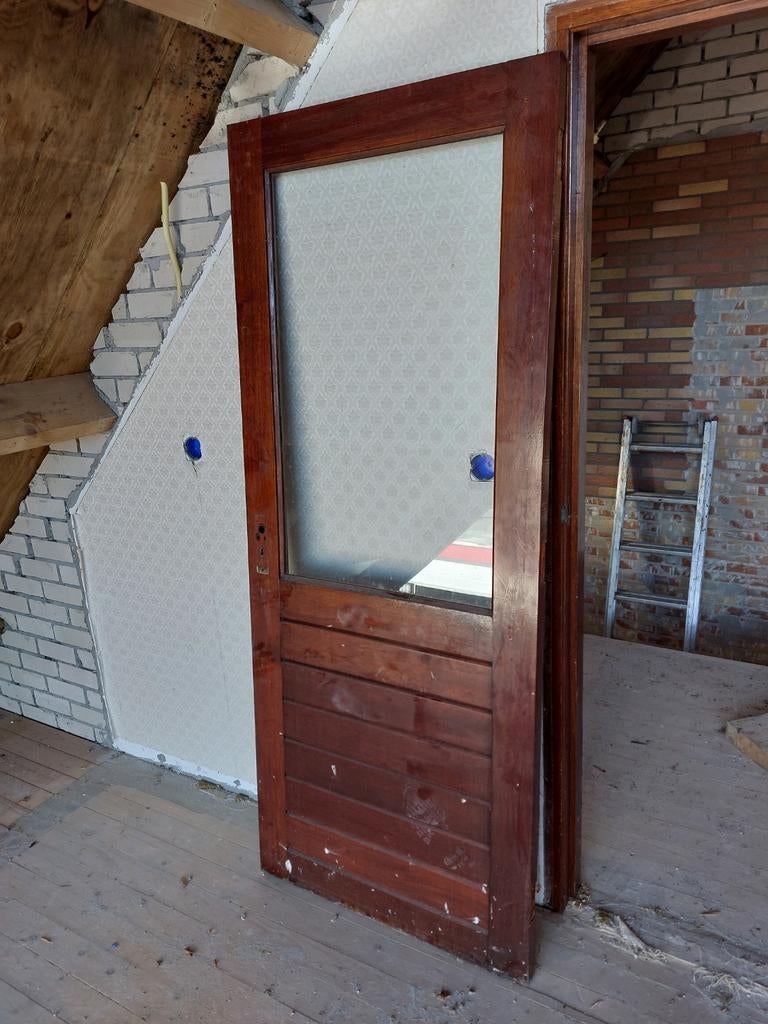 Hardhouten buitendeur linksdraaiend 201,5 x 82, Doe-het-zelf en Verbouw, Deuren en Horren, Ophalen, Gebruikt, Buitendeur, 200 tot 215 cm