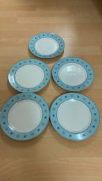 Set van 5 Gebaksbordjes met blauwe rand, Ophalen of Verzenden, Gebruikt, Overige stijlen, Bord(en)