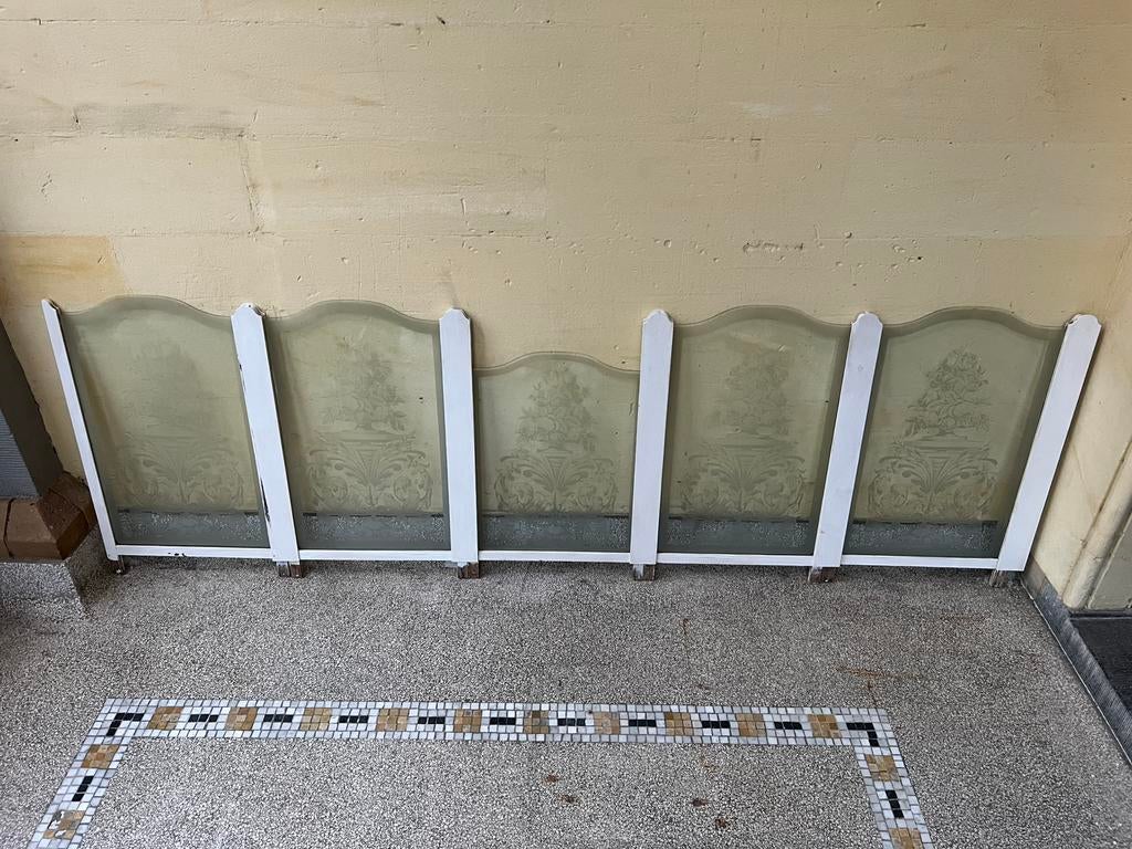 Voorzet etalageramen, 19e eeuws, geëtst glas, Ophalen