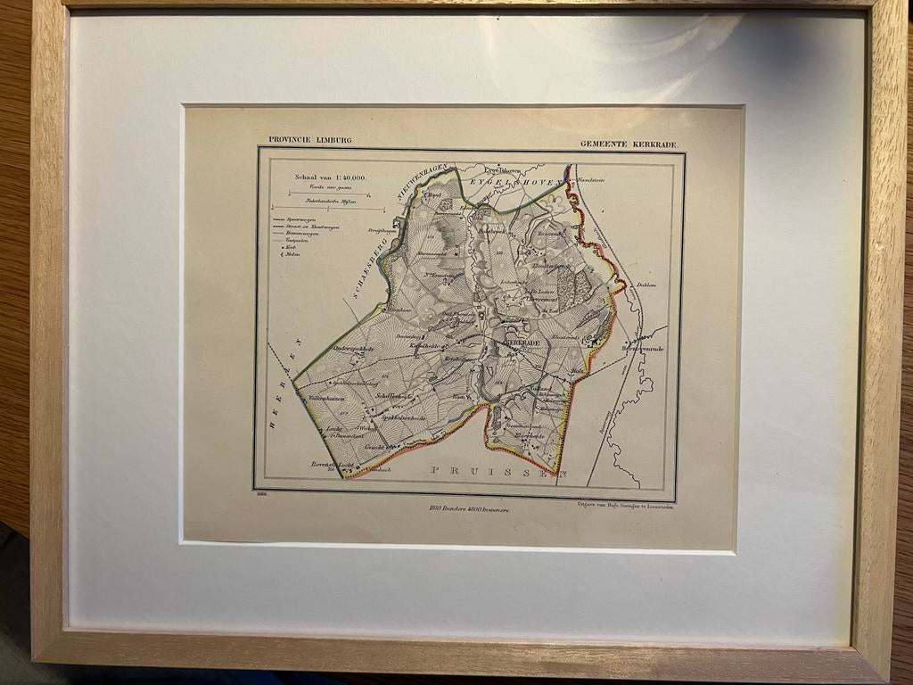 Origineel ingelijst Kuyper kaartje gemeente Kerkrade, Boeken, Atlassen en Landkaarten, Ophalen of Verzenden, 1800 tot 2000, Nederland