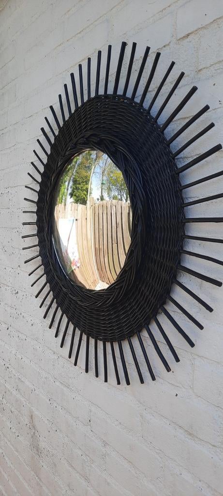 Zwarte rotan spiegel - butlerspiegel, Antiek en Kunst, Ophalen of Verzenden