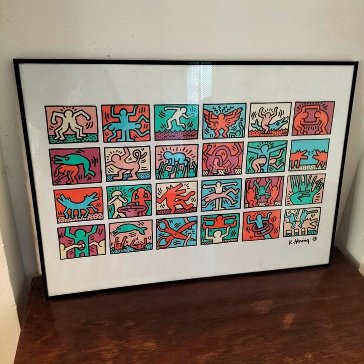 Keith Haring Pop Art Poster - Ingelijst, Verzamelen, Posters, Zo goed als nieuw, Overige onderwerpen, A1 t/m A3, Rechthoekig Liggend
