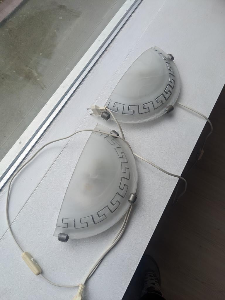 Set van 2 wandlampjes met Grieks motief, Ophalen, Gebruikt, Glas, Klassiek, Grieks