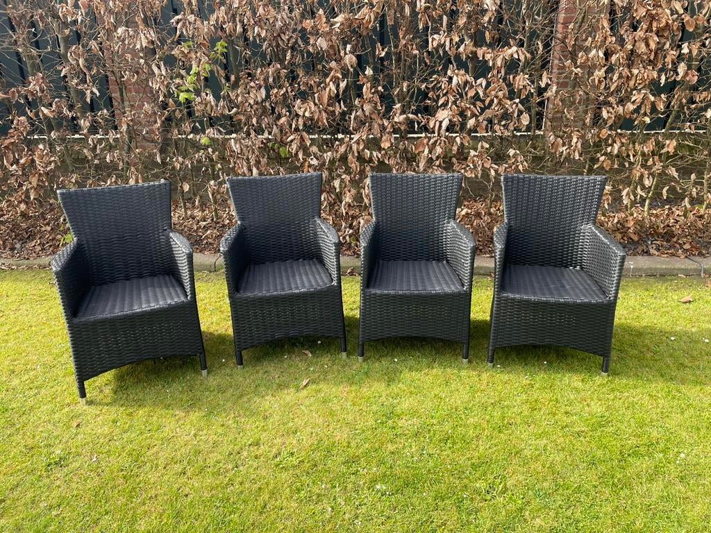 4 stuks ZWARTE WICKER TUINSTOELEN, Tuin en Terras, 4 zitplaatsen, Gebruikt, Ophalen of Verzenden, Wicker