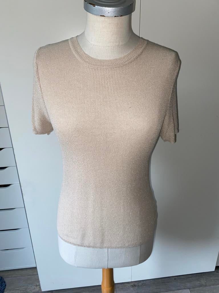 ZGAN beige gebreid shirt van Loavies maat XS, Beige, Ophalen of Verzenden, Zo goed als nieuw, Korte mouw