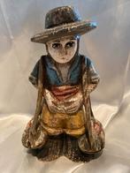 Antieke houten marskramer sculptuur, polychroom, ca. 21cm, Antiek en Kunst, Ophalen of Verzenden