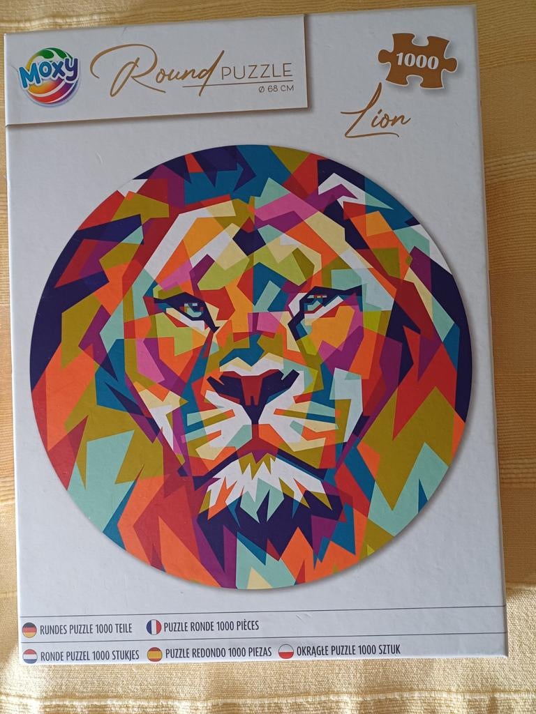 Moxy Ronde Puzzel 1000 Stukjes - Kleurrijke Leeuw, Ophalen of Verzenden