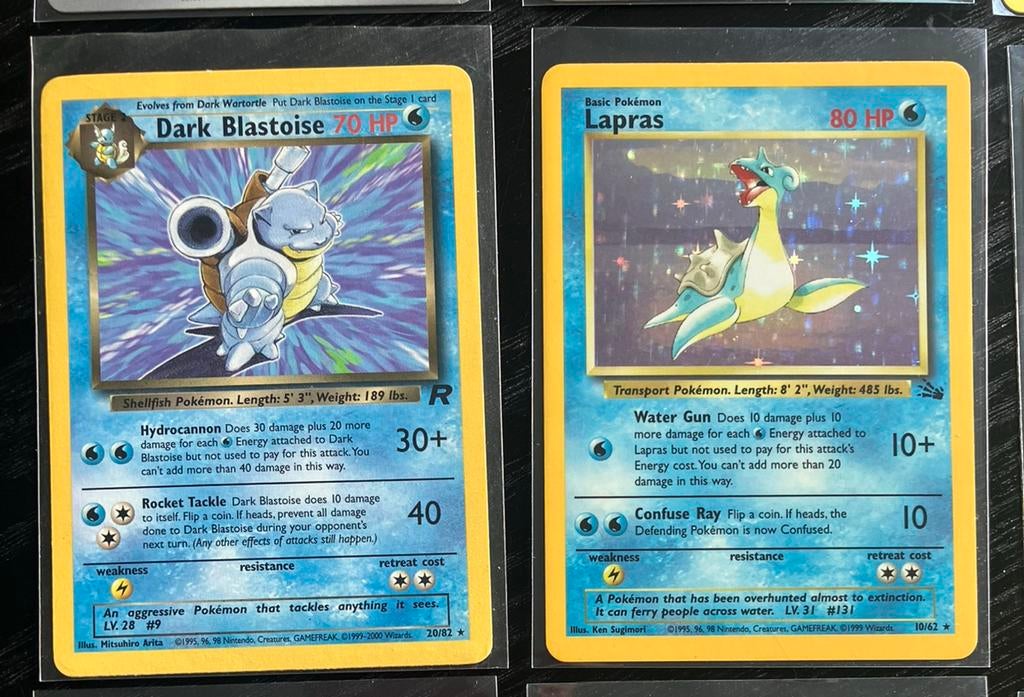 Pokemon Dark Blastoise Rocket & Lapras Fossil, Pikachu’s +…., Ophalen of Verzenden, Zo goed als nieuw, Meerdere kaarten