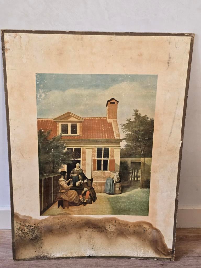 Oude afbeelding van Dorpshuisje  van Pieter de Hoogh, Ophalen of Verzenden