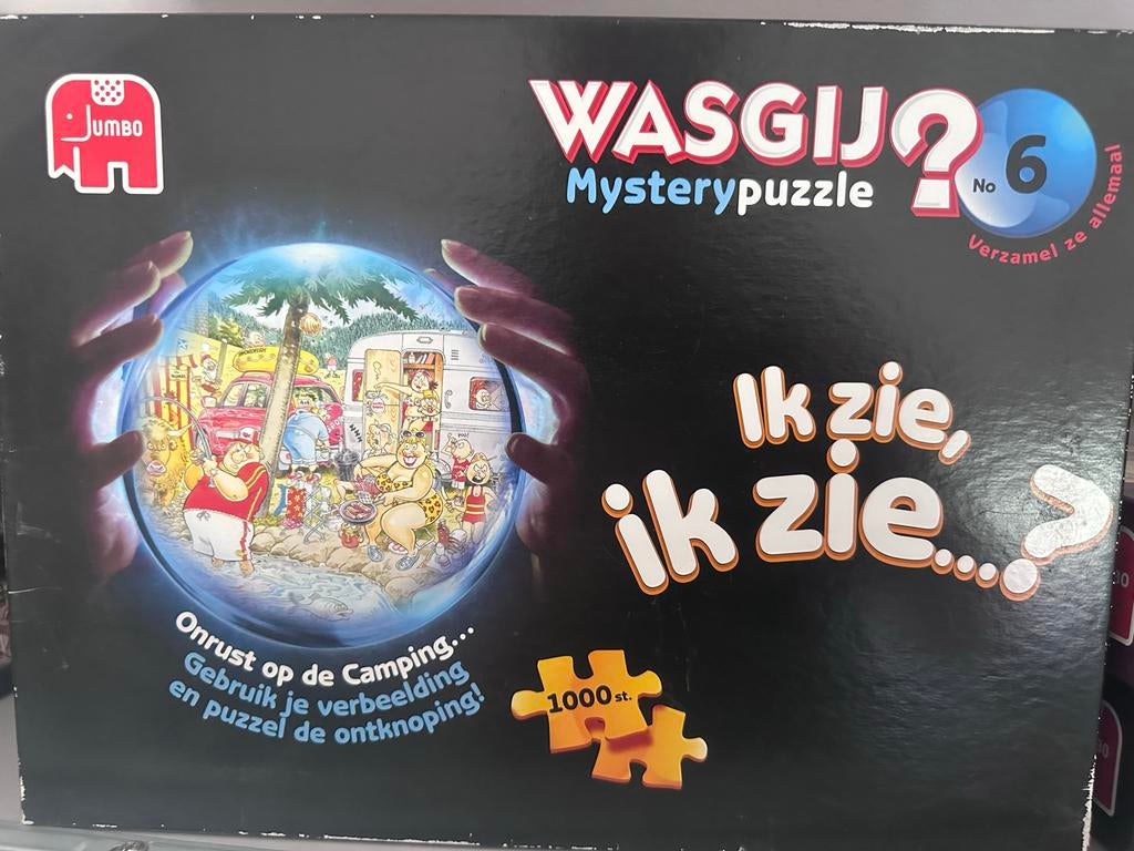 Jumbo Wasgij Mystery Puzzel 6: Onrust op de Camping, Ophalen of Verzenden, 500 t/m 1500 stukjes, Gebruikt, Legpuzzel