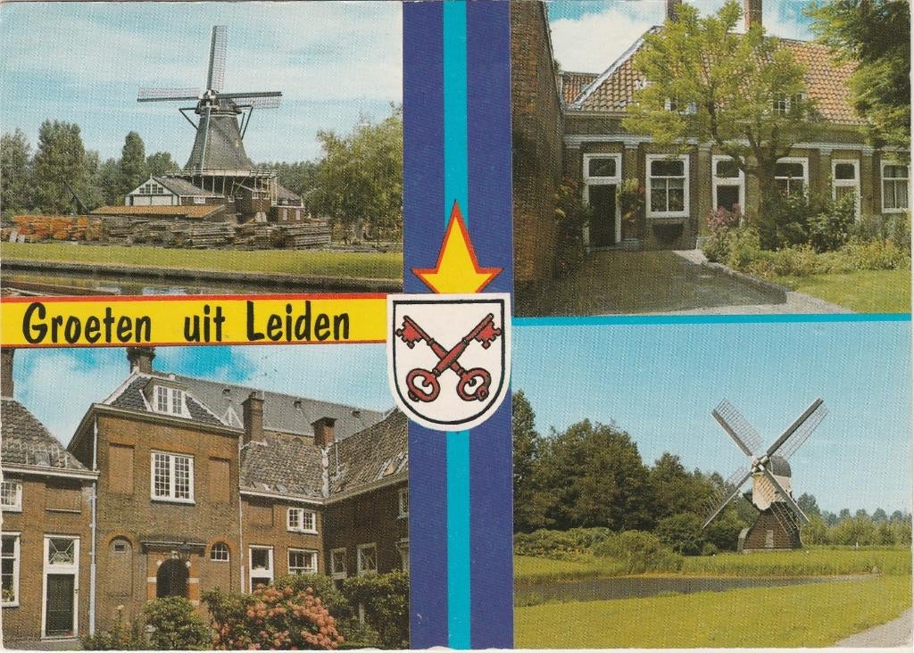 LEIDEN Molens Universiteit Hofje Groeten, Ophalen of Verzenden, 1960 tot 1980, Gelopen, Zuid-Holland