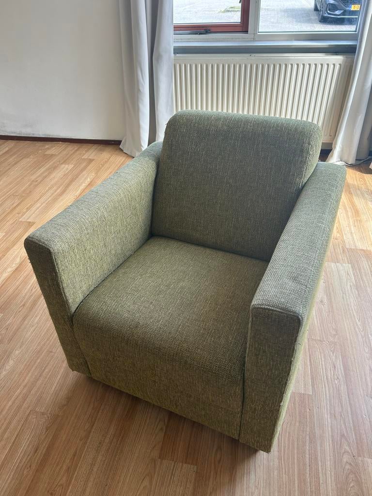 Groene fauteuil stoel, Huis en Inrichting, Fauteuils, Ophalen, Gebruikt, Stof, 75 tot 100 cm