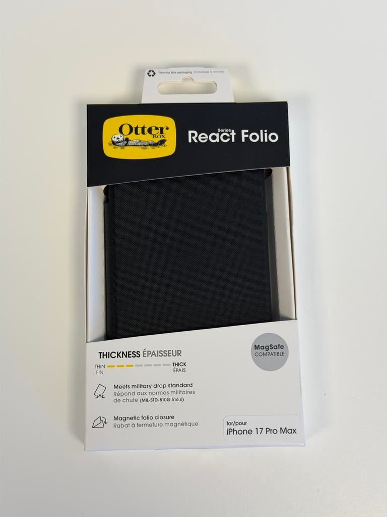 OtterBox React Folio iPhone 17 Pro Max Hoesje Zwart bookcase, IPhone 17, Nieuw, Hoesje of Tasje, Ophalen of Verzenden