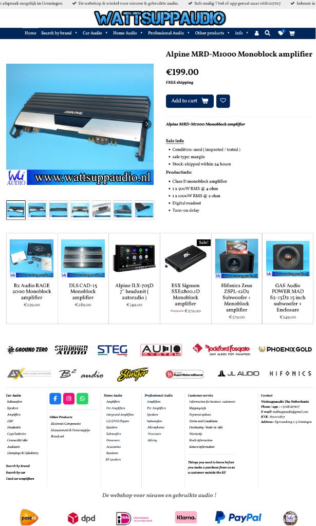 Alpine MRD-M1000 Monoblok versterker 1000W RMS, Auto diversen, Autospeakers, Gebruikt, ., Ophalen of Verzenden, .