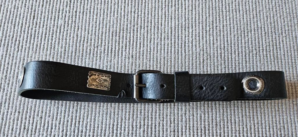 Leren riem, 95 cm, donkergrijs/zwart, René van der Wijck, Overige kleuren, 3 tot 5 cm, Echt leder, René van der Wijck