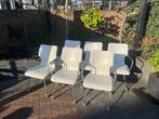 6 Moderne wit leren eetkamerstoelen met wieltjes, Huis en Inrichting, Stoelen, Ophalen, Wit, Leer, Zo goed als nieuw