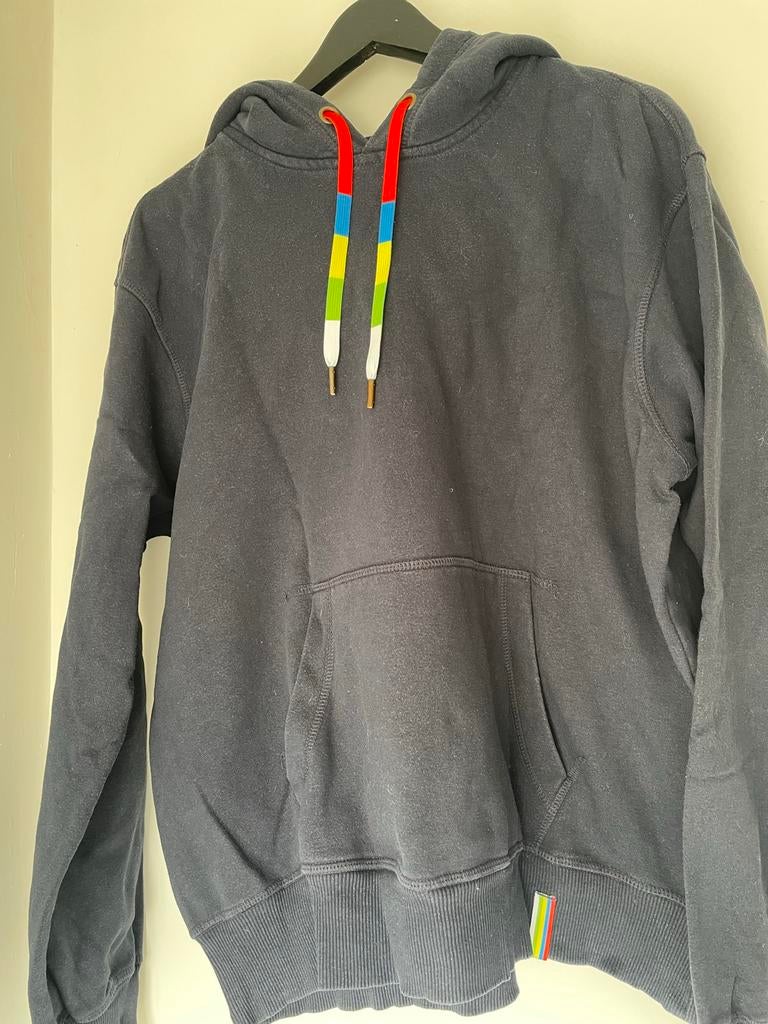 Donkerblauwe hoodie met gekleurde touwtjes - Maat XL, Ophalen, Gedragen, Maat 46/48 (XL) of groter, Blauw