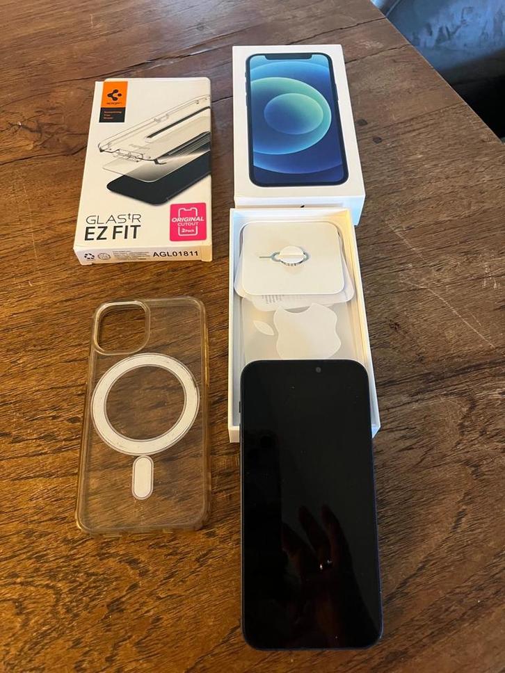 iPhone 12 mini blauw 128GB met hoesje en screenprotector, Telecommunicatie, Mobiele telefoons | Apple iPhone, Zo goed als nieuw
