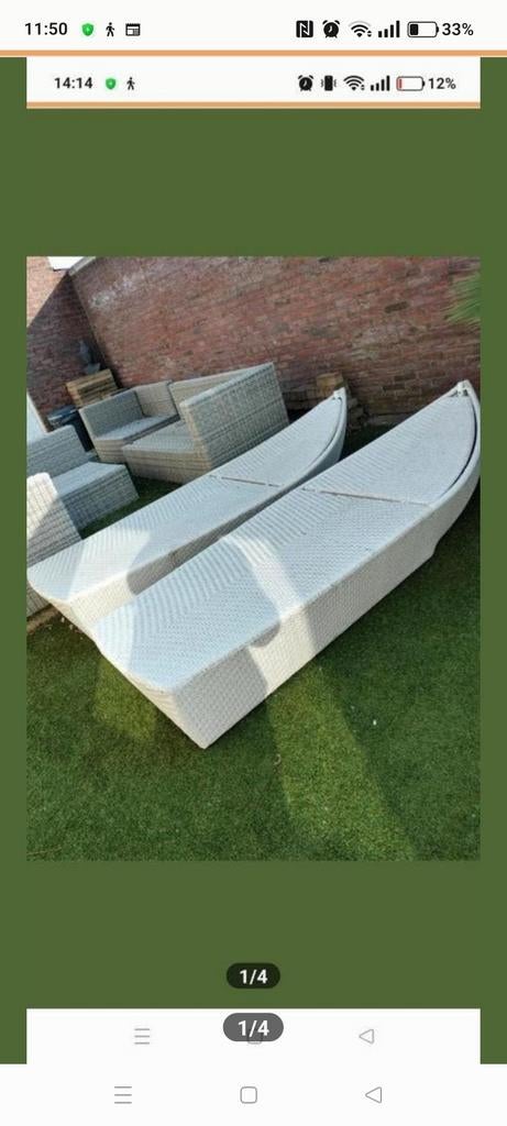 Ligbedden 2 stuks Inclusief lichtblauwe kussens, Tuin en Terras, Ligbedden, Ophalen, Verstelbaar