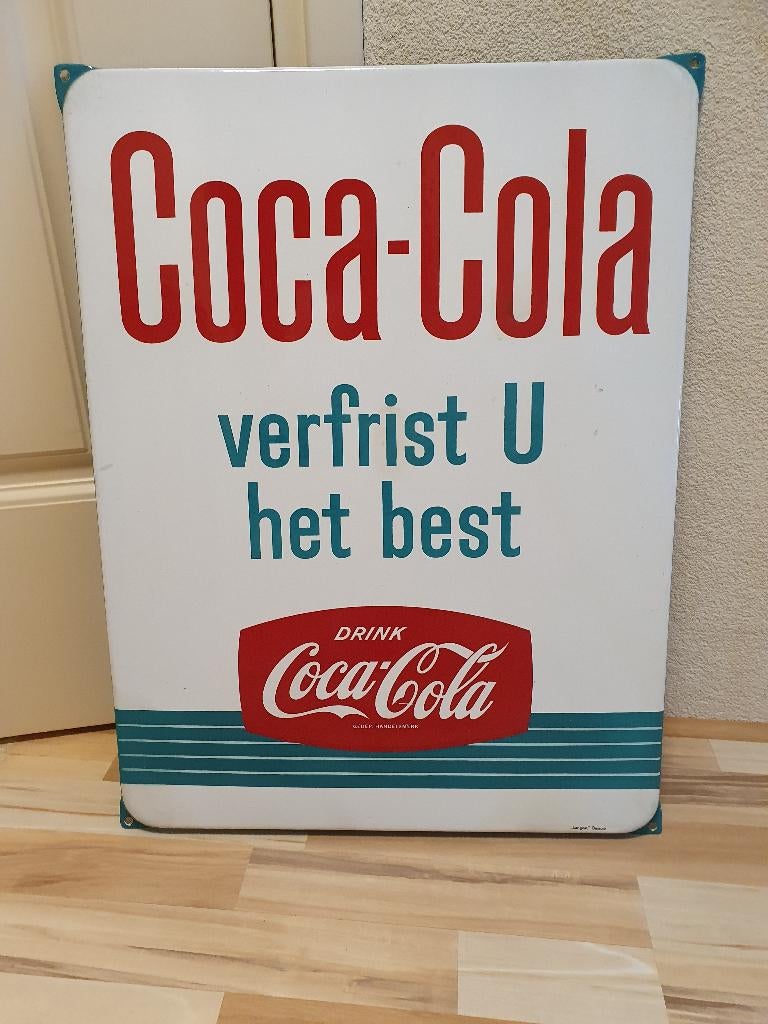 Coca cola emaille reclamebord, Verzamelen, Ophalen, Zo goed als nieuw, Reclamebord