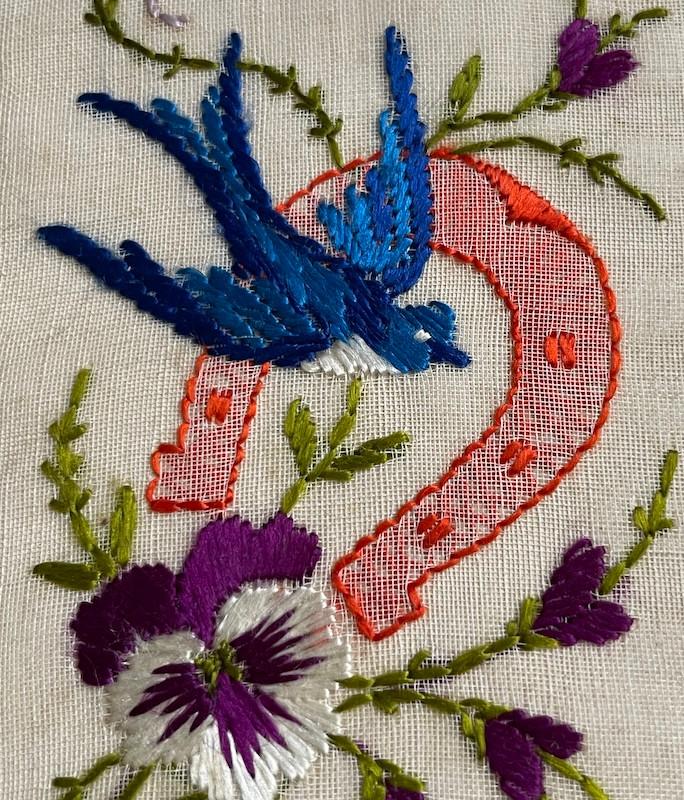 fr 1910 geborduurd vogel zwaluw hoefijzer viooltje feest, Verzamelen, Ansichtkaarten | Themakaarten, Verzenden, Voor 1920, Gelopen