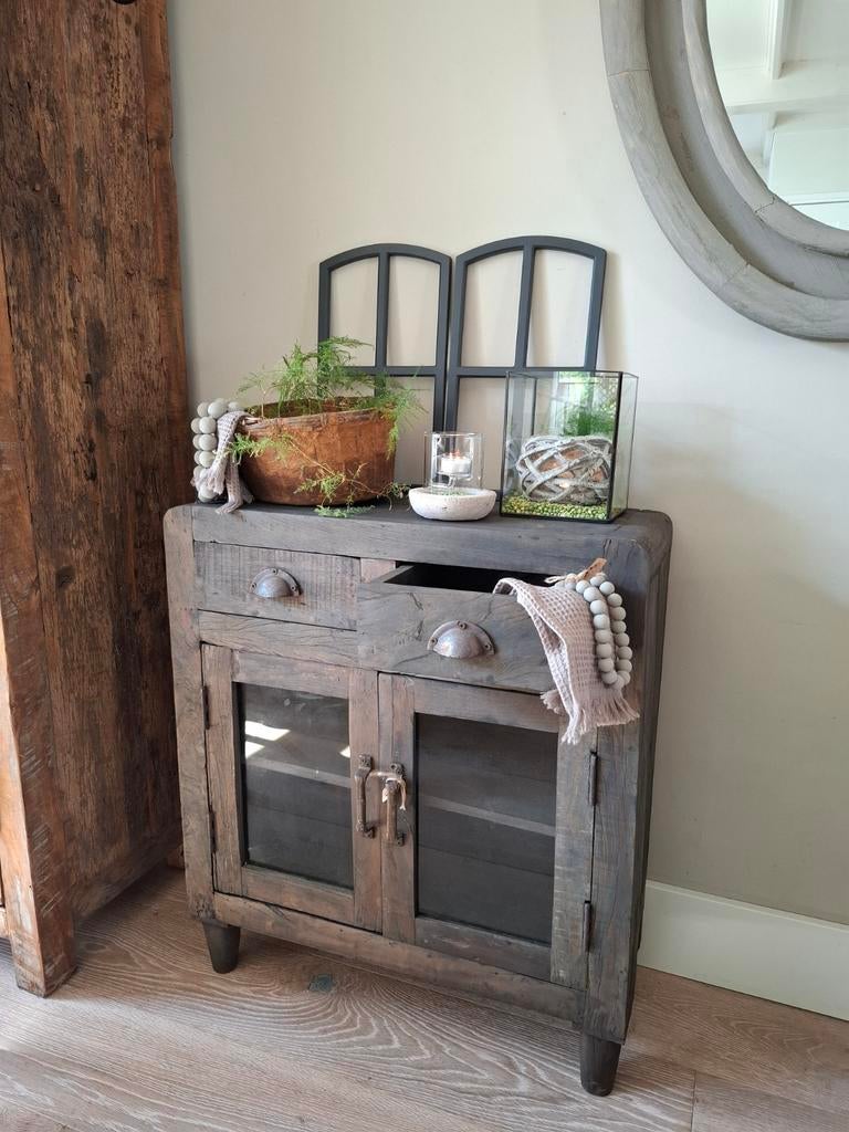 Stoer sober landelijk ladenkast kastje vitrinekastje, Ophalen, 1 of 2 laden, Nieuw, 50 tot 100 cm