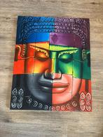 Schilderij uit Cambodja meerkleurig buddha 50x40cm, Ophalen of Verzenden