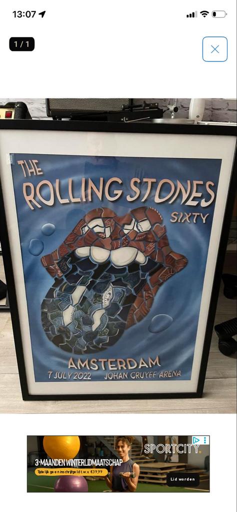 The Rolling Stones Sixty Amsterdam poster, Met lijst, Ophalen of Verzenden, A1 t/m A3, Muziek
