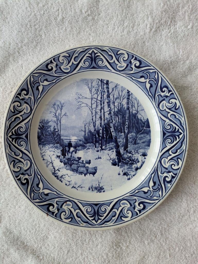 Mooi Delfts blauw wandbord met wintertafereel, Antiek en Kunst, Ophalen of Verzenden