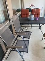 Tuintafel met 4 verstelbare stoelen en kussens, Tuin en Terras, Tuintafels, Ophalen, Gebruikt, Rechthoekig, Metaal