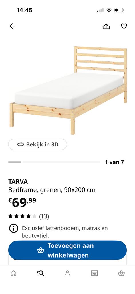 Tarva grenen bedframe Ikea 2 st. 90 x 200 cm & Matrassen, 90 cm, Eenpersoons, Ophalen of Verzenden, Zo goed als nieuw
