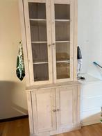 White wash grenen buffetkast met glas en dichte deuren, Ophalen, Gebruikt, 200 cm of meer, 50 tot 100 cm