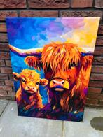 Canvas hooglanders €7,50 afhaal, Ophalen, Schilderij, 50 tot 75 cm