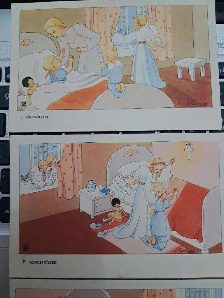 oude  kaarten kind met engelbewaarder, Verzamelen, Verzenden, Zo goed als nieuw, Voor 1940, Prent