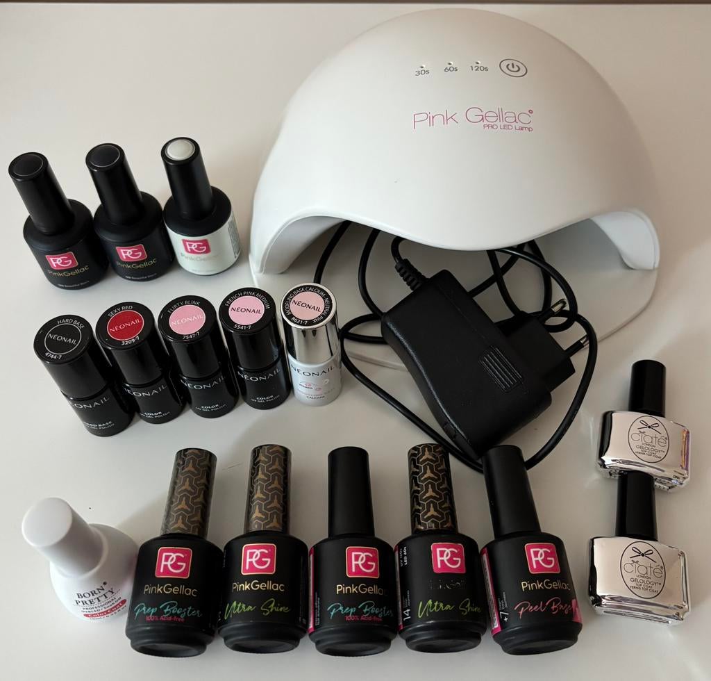 Pink Gellac + Neonail set Lamp + Nagellak + Primer + Topcoat, Ophalen of Verzenden, Zo goed als nieuw, Toebehoren, Handen en Nagels