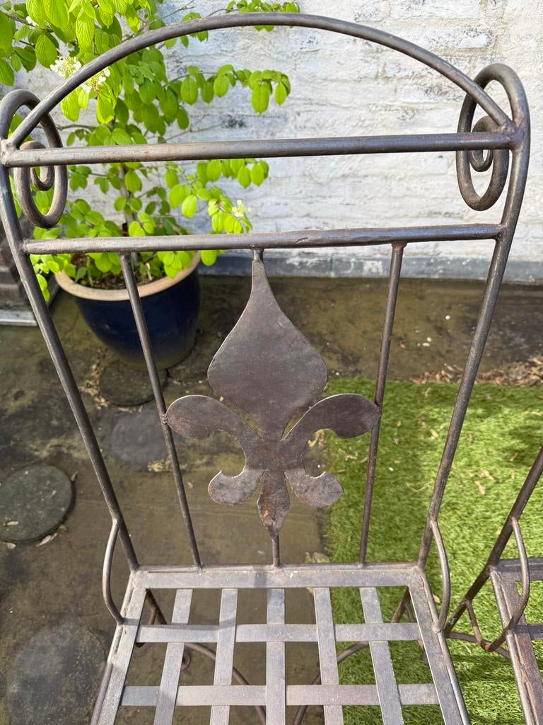 Set van 6 metalen tuinstoelen met Fleur de Lis design, Tuin en Terras, Tuinstoelen, Ophalen, Gebruikt, Metaal