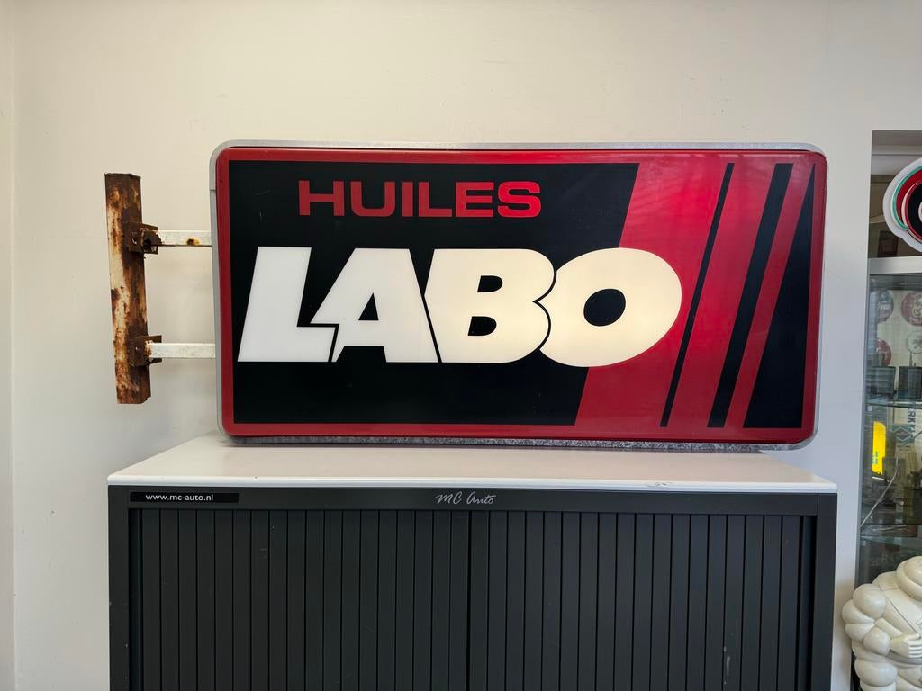 Vintage Huiles Labo Lichtbak - Reclamebord, Ophalen, Gebruikt, ., Lichtbak of (neon) lamp