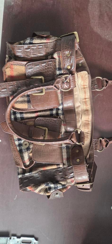 Vintage Handtas met Krokodillenleer en Geruit Patroon, Sieraden, Tassen en Uiterlijk, Tassen | Damestassen, Ophalen of Verzenden