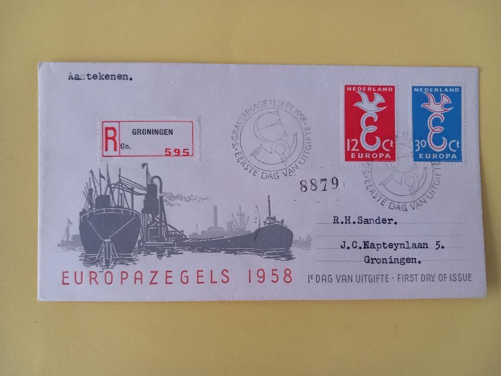1958 Europazegels FDC E35 met open klep e1, Postzegels en Munten, Verzenden, Beschreven, Nederland