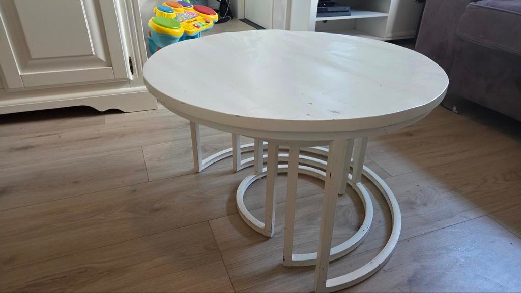 3-delige salontafelset - wit, Huis en Inrichting, Tafels | Salontafels, Ophalen, Gebruikt, Rond
