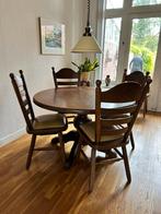 Eiken eethoek, ronde tafel met 4 stoelen, Ophalen, Gebruikt, 4 tot 6 stoelen