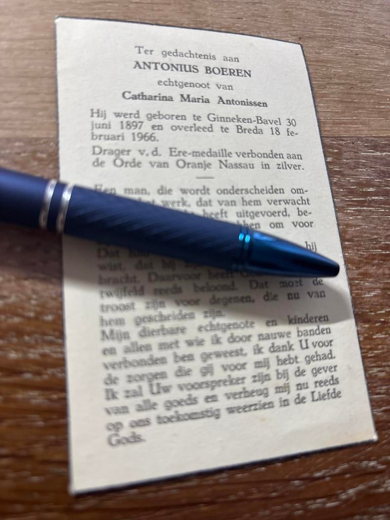 Boeren Antonius 1897 Ginneken-Bavel 1966 Breda x Antonissen, Verzamelen, Bidprentjes en Rouwkaarten, Ophalen of Verzenden, Bidprentje