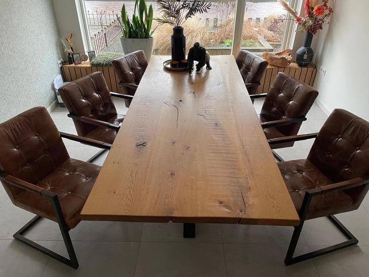 Leren eetkamerstoelen - Set van 6, Huis en Inrichting, Stoelen, Gebruikt, Vijf, Zes of meer stoelen, Leer, Bruin, Ophalen