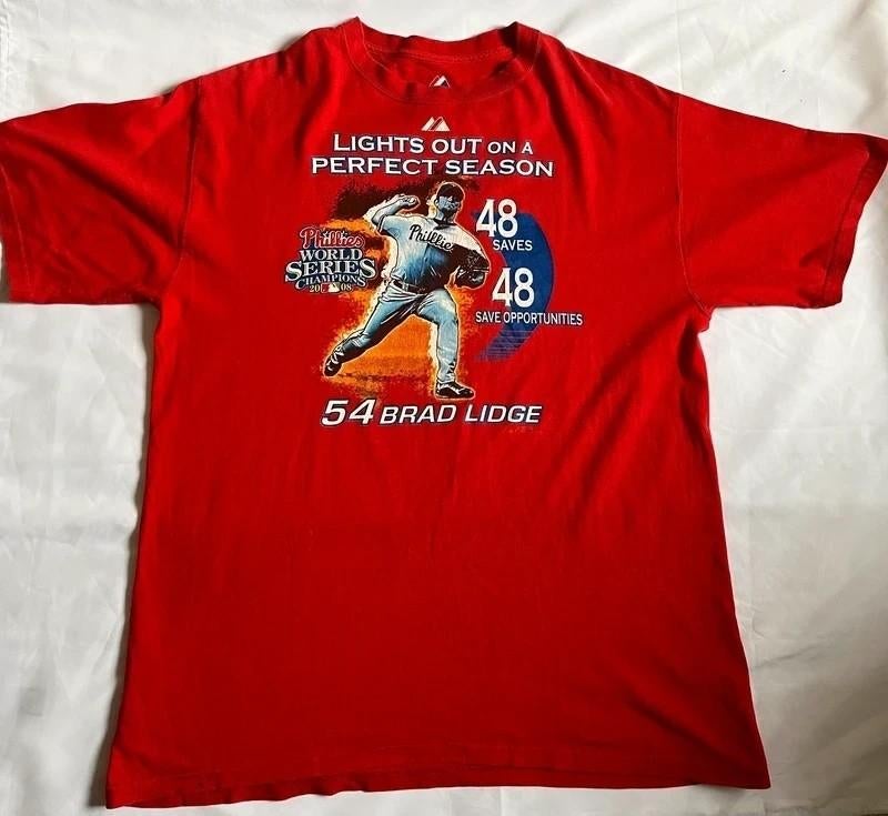 Vintage MLB Phillies Brad Lidge T-Shirt, Kleding | Heren, T-shirts, Gedragen, Maat 52/54 (L), Rood, Verzenden