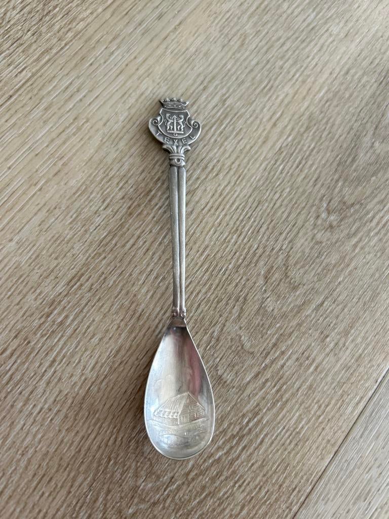 Antieke theelepel Texel met wapen en illustratie, Antiek en Kunst, Ophalen of Verzenden